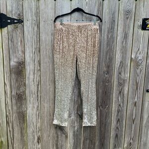 Cable & Gauge Champagne Gold Sequin Pants Sz Medium NWT